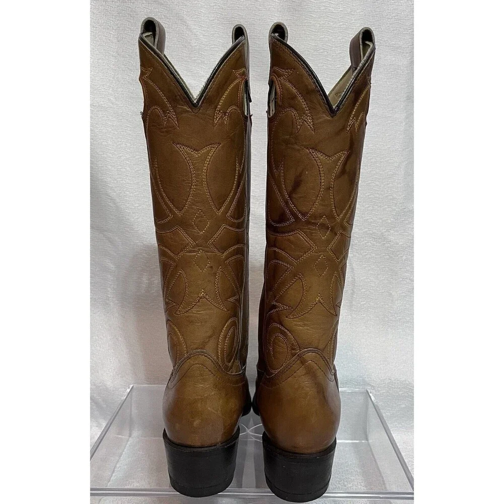 Texas USA Leather Western Pointed Toe Pull On Cowboy Boots Mens 7.5 Tan Country